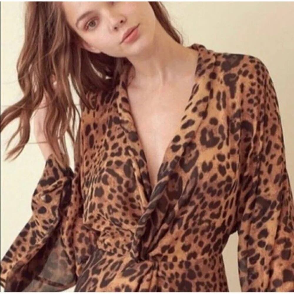 NWT Anthro Storia Leopard Make a Statement V-Neck Slit Back Mini Dress Women's S